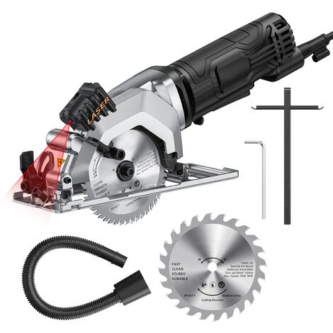 HAPPYSHOPPING Mini Scie Circulaire 4.8Amp Scie Circulaire Compacte 3700RPM Avec échelle Guidée Par Laser Port D'aspiration 4 Lames Pour Couper Le Bois Les Tuiles Et Les Métaux Doux 1 HAPPYSHOPPING Mini Scie Circulaire 4.8Amp Scie Circulaire Compacte 3700RPM Avec échelle Guidée Par Laser Port D'aspiration 4 Lames Pour Couper Le Bois Les Tuiles Et Les Métaux Doux