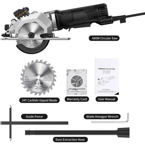 HAPPYSHOPPING Mini Scie Circulaire 4.8Amp Scie Circulaire Compacte 3700RPM Avec échelle Guidée Par Laser Port D'aspiration 4 Lames Pour Couper Le Bois Les Tuiles Et Les Métaux Doux 4 HAPPYSHOPPING Mini Scie Circulaire 4.8Amp Scie Circulaire Compacte 3700RPM Avec échelle Guidée Par Laser Port D'aspiration 4 Lames Pour Couper Le Bois Les Tuiles Et Les Métaux Doux – Image 4