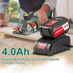 Scie Circulaire Sans Fil 18V, HYCHIKA 4.0Ah Batterie 3500RPM, 3 Lames,Max Profondeur De Coupe 48mm(90°), 32mm(45°) -Scie électrique portative Soldes 59927324 4