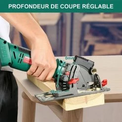 Scie Circulaire Sans Fil 18V, HYCHIKA 4.0Ah Batterie 3500RPM, 3 Lames,Max Profondeur De Coupe 48mm(90°), 32mm(45°) -Scie électrique portative Soldes 59927324 5