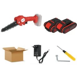 JMAX Tronçonneuse à Batterie 6'' 88VF Avec 2 Batterie Portable Scie Électrique Jardin Logging Chaîne - Rouge