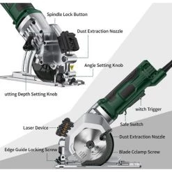 ASUPERMALL Mini Scie Circulaire 4,8 A 4-1/2 Pouces Scie Circulaire Compacte 3500 Tr/min Scies Circulaires électriques Avec Guide De Découpe Laser -Scie électrique portative Soldes 60288859 3