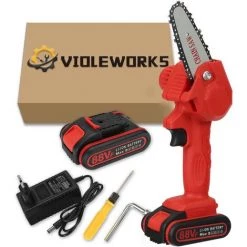 JMAX Tronçonneuse à Batterie 4 Pouces 88V Avec Batterie Portable Scie Électrique Jardin Logging Rouge