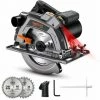 TODOT Scie Circulaire Électrique 1500 W, 2 Lames 24T Et 40T, 5000 RPM, Coupe 63 Mm 90º Et 45mm 45º, Avec Laser - PES03A