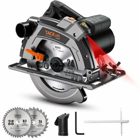 TODOT Scie Circulaire Électrique 1500 W, 2 Lames 24T Et 40T, 5000 RPM, Coupe 63 Mm 90º Et 45mm 45º, Avec Laser - PES03A 1 TODOT Scie Circulaire Électrique 1500 W, 2 Lames 24T Et 40T, 5000 RPM, Coupe 63 Mm 90º Et 45mm 45º, Avec Laser - PES03A