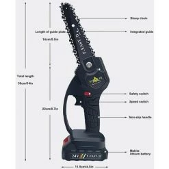 DECKON Mini Scie à Chaîne électrique 24V 12.7CM, Mini Tronçonneuse à Main électrique Avec 1 Batteries, 1 Charge -Scie électrique portative Soldes 64077897 3