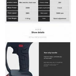 DECKON Mini Scie à Chaîne électrique 24V 12.7CM, Mini Tronçonneuse à Main électrique Avec 1 Batteries, 1 Charge -Scie électrique portative Soldes 64077897 4