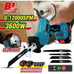 ONEVAN Scie Sabre,scie Alternative électrique Sans Fil, 3600W, 12000SPM, Sans Brosse, Vitesse Variable, Outil De Coupe Du Métal Et Du Bois, Pour Batterie Makita 18V - Avec 2 Batterie