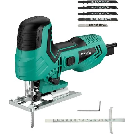 Scie Sauteuse Filaire 650W Avec 5 Lames,STANEW 6 Vitesses Réglables, 4 Modes De Coupe,Coupe Biaises± 45°,Changement De Lame Sans Outils - Vert 1 Scie Sauteuse Filaire 650W Avec 5 Lames,STANEW 6 Vitesses Réglables, 4 Modes De Coupe,Coupe Biaises± 45°,Changement De Lame Sans Outils - Vert