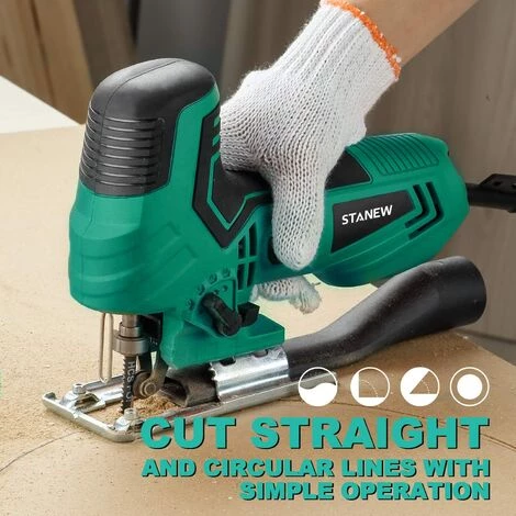 Scie Sauteuse Filaire 650W Avec 5 Lames,STANEW 6 Vitesses Réglables, 4 Modes De Coupe,Coupe Biaises± 45°,Changement De Lame Sans Outils - Vert 5 Scie Sauteuse Filaire 650W Avec 5 Lames,STANEW 6 Vitesses Réglables, 4 Modes De Coupe,Coupe Biaises± 45°,Changement De Lame Sans Outils - Vert – Image 5