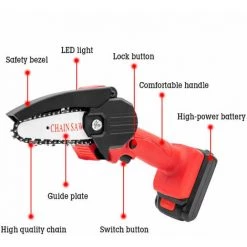 LITZEE Scie à Chaîne électroportative Mini Scie à Chaîne électrique Sans Fil, Scie à Chaîne Au Lithium, Scie électrique, Scie à Bois, Petite Scie à Bois, Scie à Bois De Jardin, Emballage En Carton Rouge, Scie à Chaîne électroportative -Scie électrique portative Soldes 65814564 4
