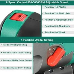 Scie Sauteuse HYCHIKA 750W, Avec Moteur En Cuivre Puissant, 800-3000SPM Tours Par Minute Avec 6 Vitesses Variables, Angle D'inclinaison ±45 ° -Scie électrique portative Soldes 66371756 5