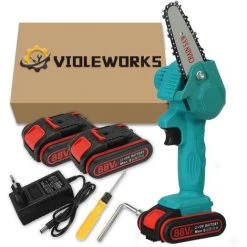 Fantablau Tron?onneuse VIOLEWORKS 4" 18V Sécateur Sans Fil Batterie Tron?onneuse Scie à B?che électrique 2 Batteries Bleu