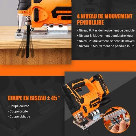 PEDY Scie Sauteuse 18V, Scie Sauteuse Sans Fil, 0~2700 SPM, 0-45° Coupe En Biseau, Plastique, Métal, Avec Chargeur 4 PEDY Scie Sauteuse 18V, Scie Sauteuse Sans Fil, 0~2700 SPM, 0-45° Coupe En Biseau, Plastique, Métal, Avec Chargeur – Image 4