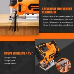 GIZCAM Scie Sauteuse 18V, Scie Sauteuse Sans Fil, 0~2700 SPM, 0-45° Coupe En Biseau, Plastique, Métal, Avec Chargeur -Scie électrique portative Soldes 67697271 4