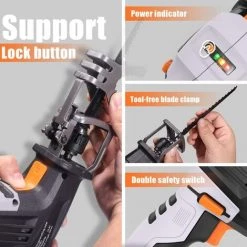 GIZCAM Scie Sabre à Batterie Ions Lithium, 12V Scie Egoîne Electrique Sans Fil, Mâchoire De Serrage, Vitesse Réglable, 1h De Chargement Rapide, Coupe Idéale Pour Arbre Et Métal Mou - RES001 -Scie électrique portative Soldes 67697322 3