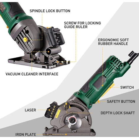 LIFCAUSAL Mini Scie Circulaire 4,8 A Scie Circulaire Compacte 3700 Tr/min Avec Règle De Guidage Laser Port D'aspiration 3 Lames Pour Couper Les Carreaux De Bois Et Le Design En Métal Doux Pour Les Petits Projets 2 LIFCAUSAL Mini Scie Circulaire 4,8 A Scie Circulaire Compacte 3700 Tr/min Avec Règle De Guidage Laser Port D'aspiration 3 Lames Pour Couper Les Carreaux De Bois Et Le Design En Métal Doux Pour Les Petits Projets – Image 2
