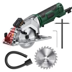 LIFCAUSAL Mini Scie Circulaire 4,8 A 4-1/2" Scie Circulaire Compacte 3500 Tr/min Scies Circulaires électriques Avec Guide De Coupe Au Laser Pour Les Coupes De Carreaux De Bois Et De Plastique