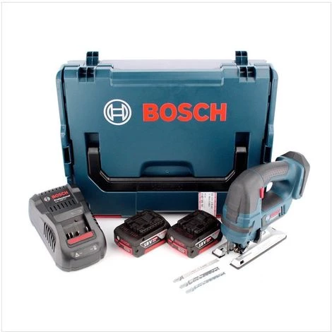 Bosch GST 18 V-Li B Professional Scie Sauteuse Sans Fil Avec Boîtier L-Boxx + 2x Batteries GBA 5,0 Ah + Chargeur Rapide GAL 1880 CV 1 Bosch GST 18 V-Li B Professional Scie Sauteuse Sans Fil Avec Boîtier L-Boxx + 2x Batteries GBA 5,0 Ah + Chargeur Rapide GAL 1880 CV